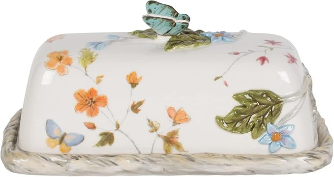 Fitz and Floyd Butterfly Fields Covered Butter Dish, 7.75 Inch,Blue | Amazon (US)