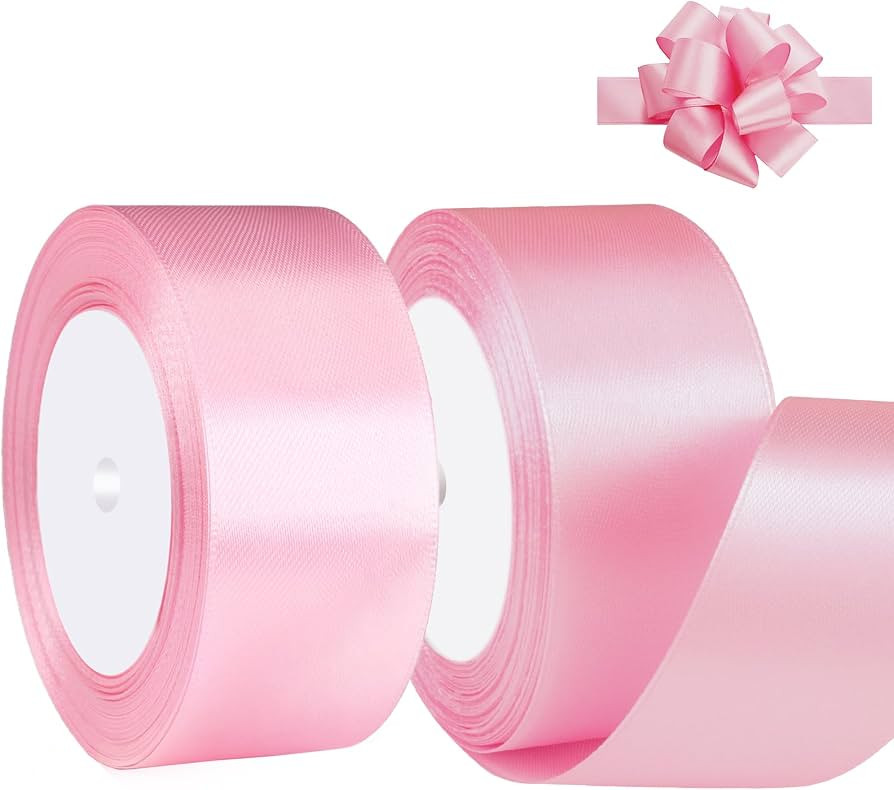 Pink Satin Ribbon 1-1/2 Inch x 2 Rolls Pink Wide Satin Fabric Ribbon for Gift Packaging, Christma... | Amazon (US)
