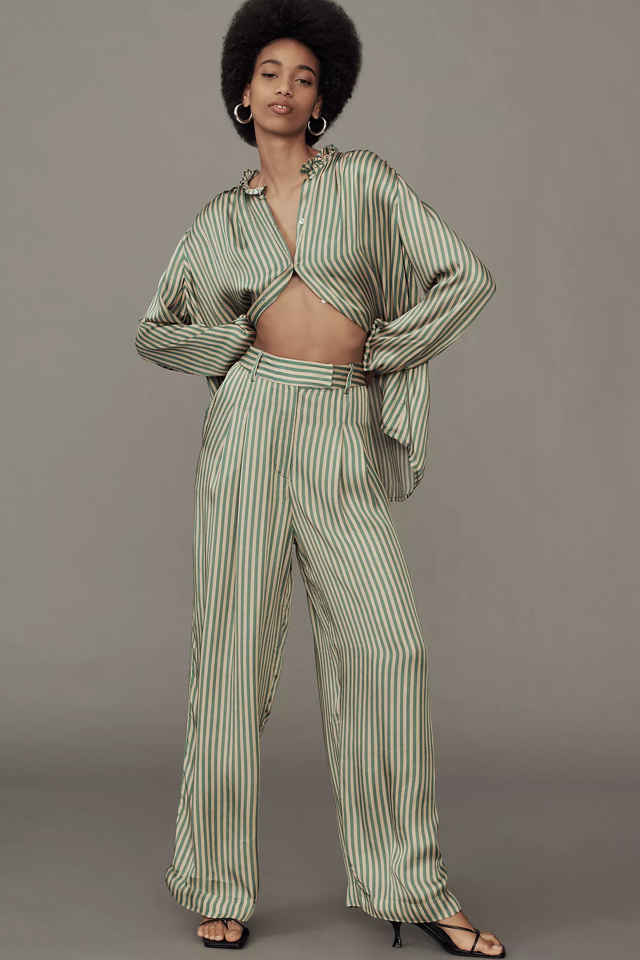 Mille Cara High-Rise Striped Satin Wide-Leg Trouser Pants | Anthropologie (US)