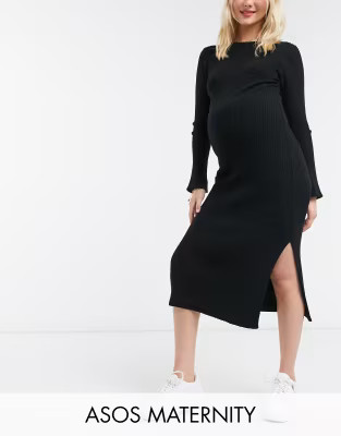 ASOS DESIGN Maternity crew neck ribbed midi dress | ASOS (Global)