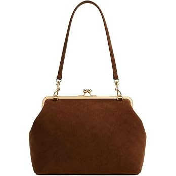 Suede Kiss Lock Bag Vintage Shoulder Hobo Handbag for Women Daily Work Purse | Amazon (US)