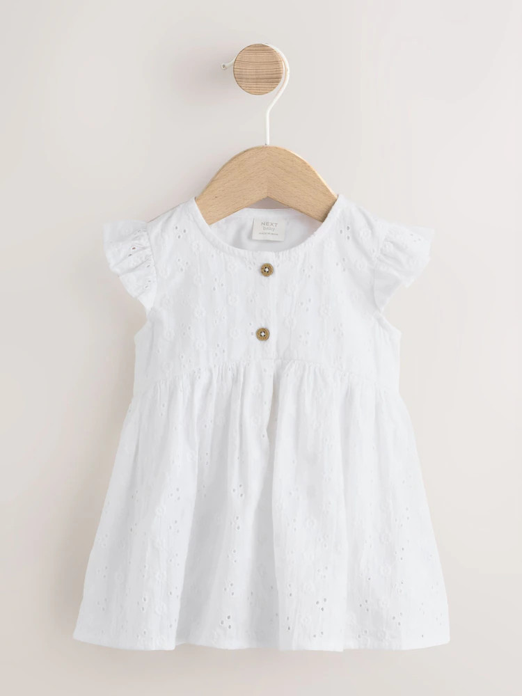 White Broiderie Woven Baby Dress With Intergrated Bodysuit (0mths-2yrs) | Next US