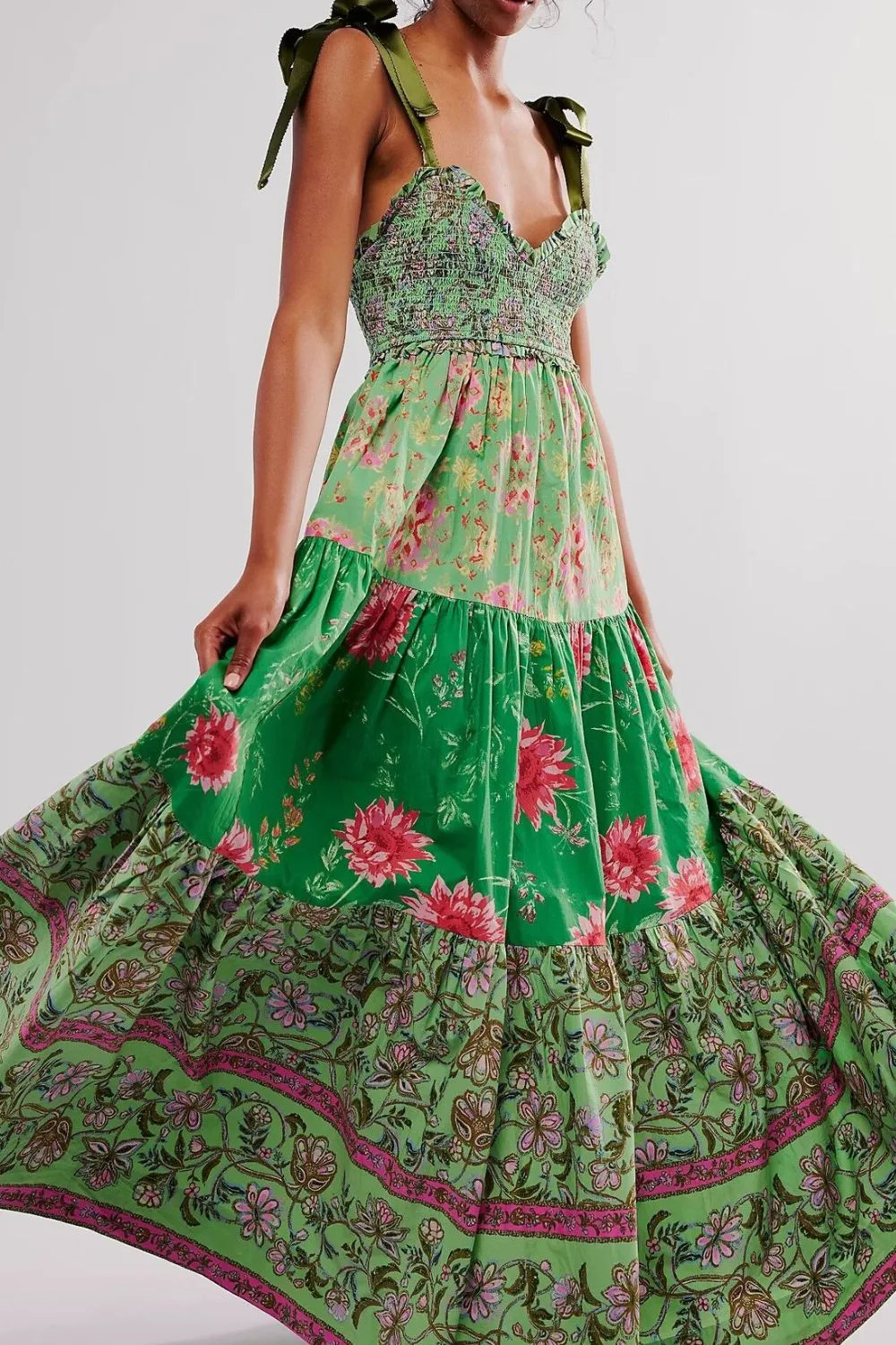 Floral Tiered Maxi Dress with Mixed Print Design | Shop.app