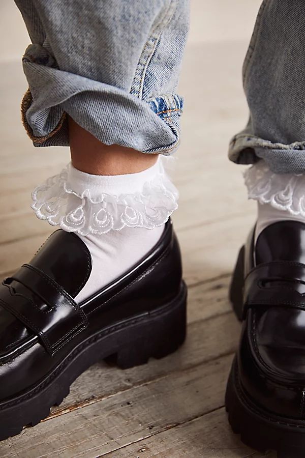 Frolick Ankle Ruffle Lacey Socks by Free People, White, One Size | Free People (Global - UK&FR Excluded)