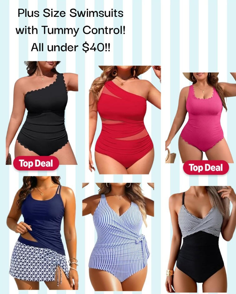 Attractive bathing suits for plus size women that provides tummy control! All under $40!! 

 #LTKOver40 #LTKPlusSize #LTKSwim