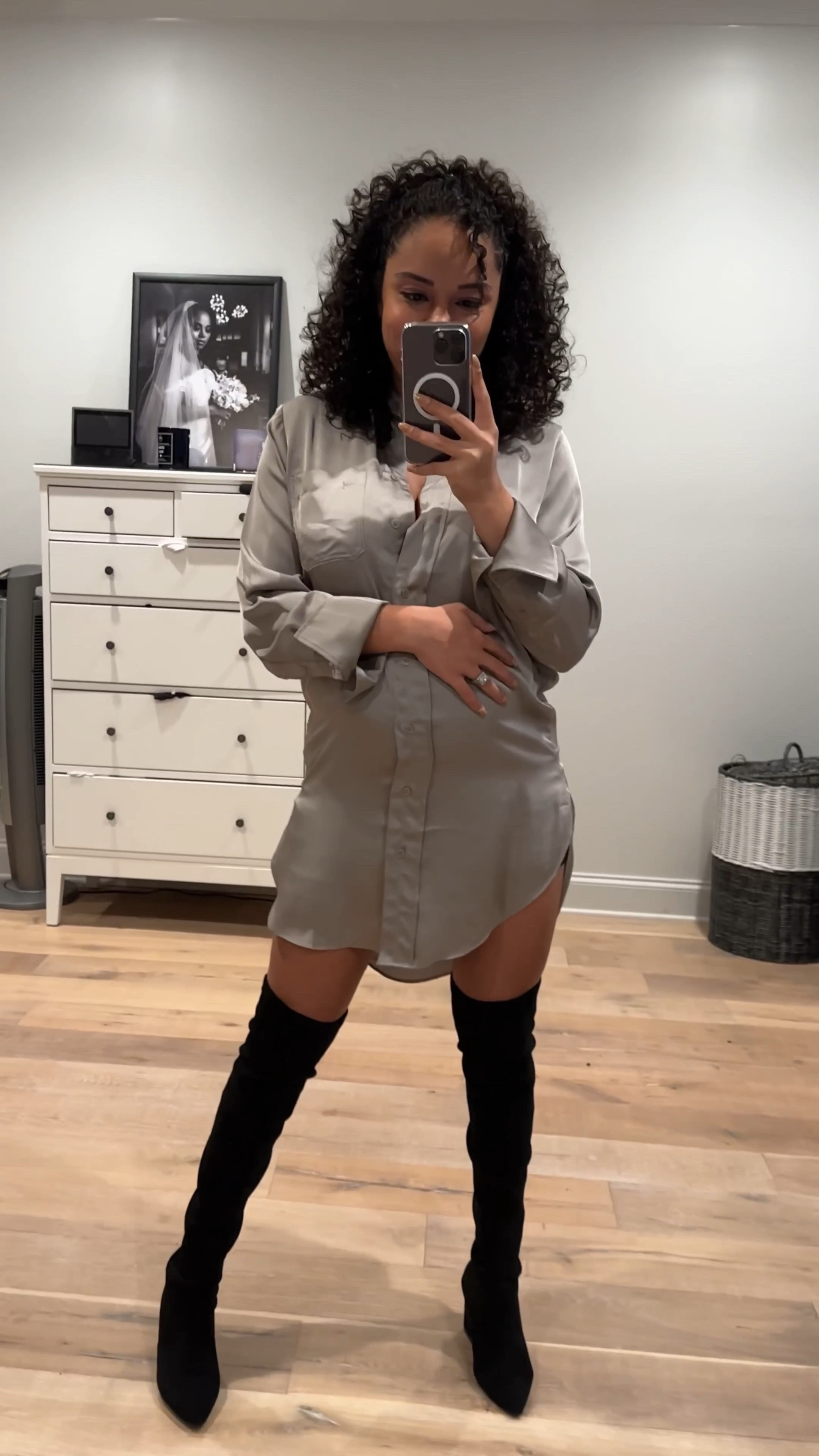 Dress the bump: silk t-shirt dress and thigh high winter look 

#LTKstyletip #LTKbump #LTKunder100