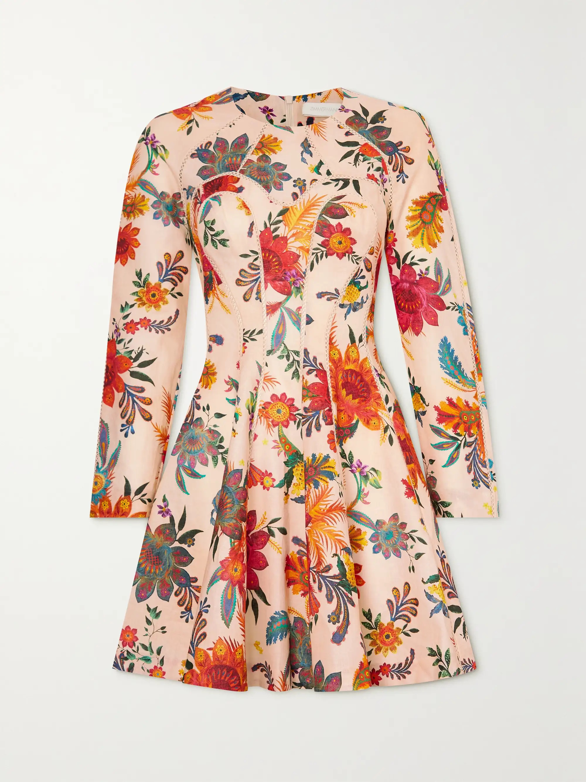 Ginger lace-trimmed floral-print linen mini dress | NET-A-PORTER (US)