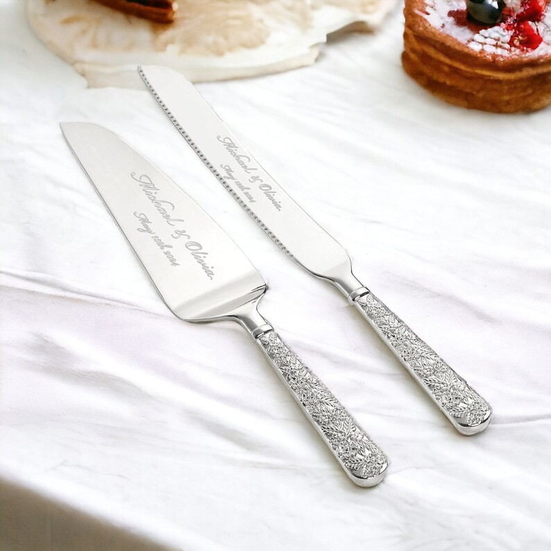 Personalized Wedding CAKE CUTTING SET Gold Silver Custom Engraved Minimalist Vintage Rustic Simpl... | Etsy (US)
