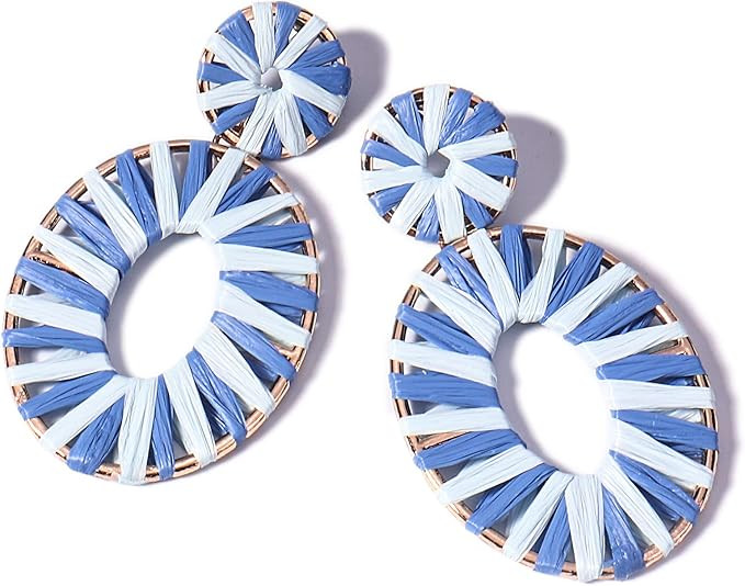 Statement Raffia Earrings Boho Drop Dangle Earrings for Women Handmade Fashion Earring Bohemian G... | Amazon (US)