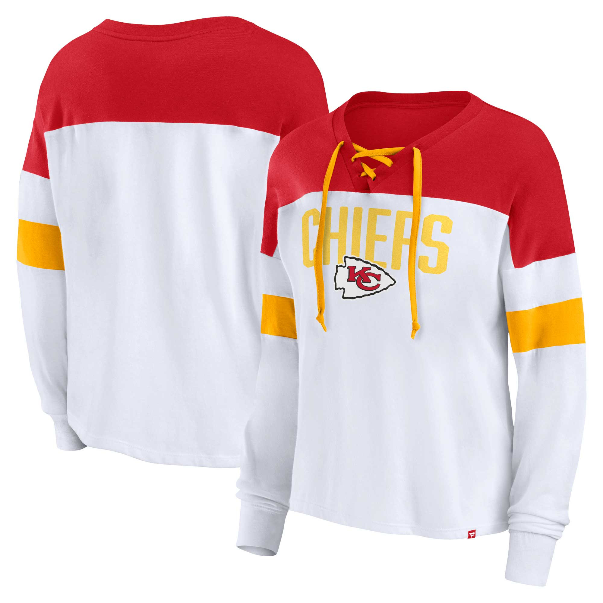Kansas City Chiefs Fanatics Branded Women's Plus Size Even Match Lace-Up Long Sleeve V-Neck Top -... | Fanatics