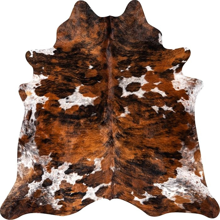 100% Genuine Brazilian Cowhide Rug - Tricolor Brindle Mix - Luxury Cowskin Leather Area Rug D\u00... | Amazon (US)