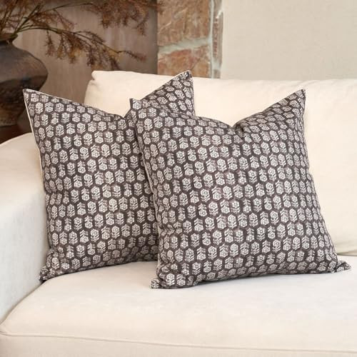 DOMVITUS Floral Pillow Covers Set of 2, 24x24 Pillow Covers, Floral Print Neutral Accent Decorative Pillow Covers for Living Room, Bed, Dark Brown | Amazon (US)