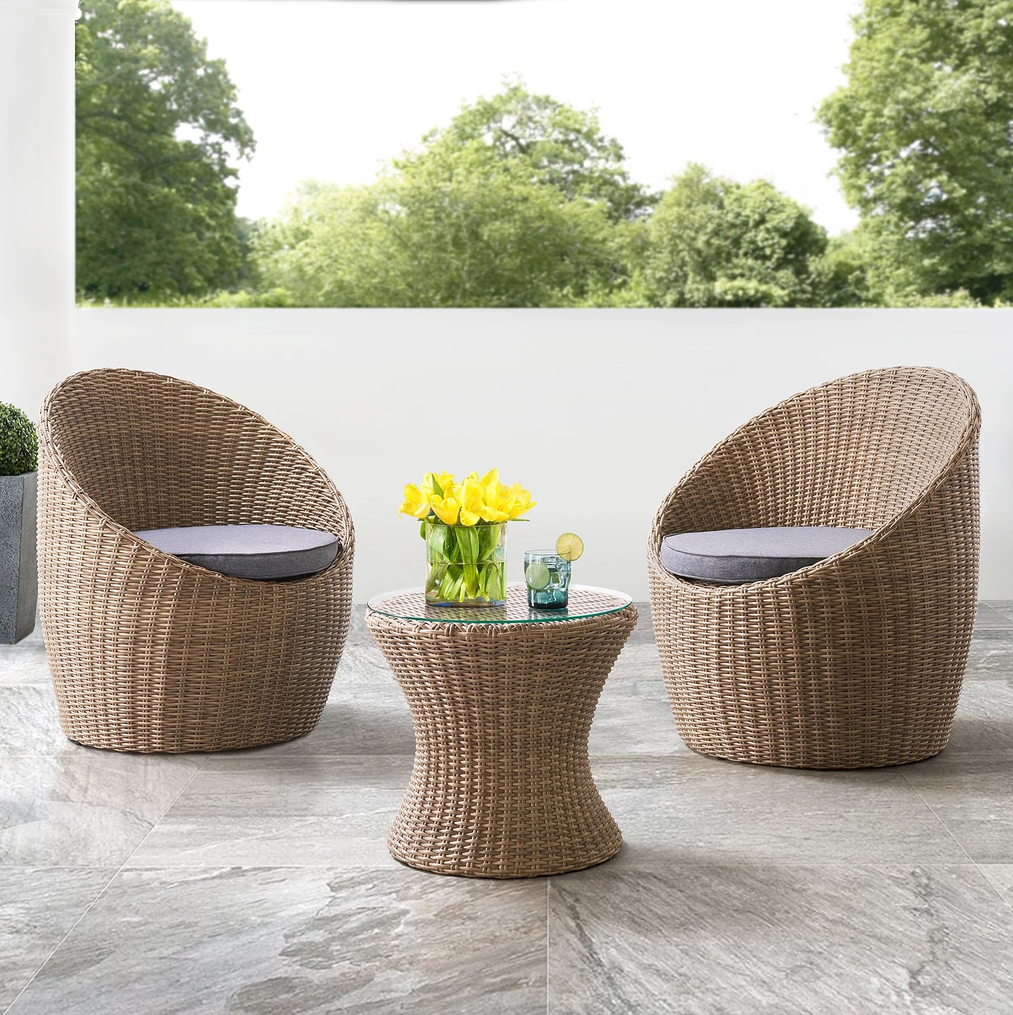 Strafford All-Weather Wicker Outdoor Set with Two Chairs and 18"H Cocktail Table | Walmart (US)