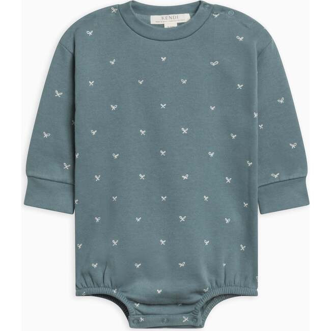 Colored Organics | Jamie Fleece Bubble Romper, Bow / Teal | Organic Cotton (Multicolor, Size 3-6M) | Maisonette | Maisonette