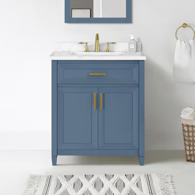 allen + roth Lancashire 30-in Chambray blue Undermount Single sink Bathroom Vanity with White Eng... | Lowe's