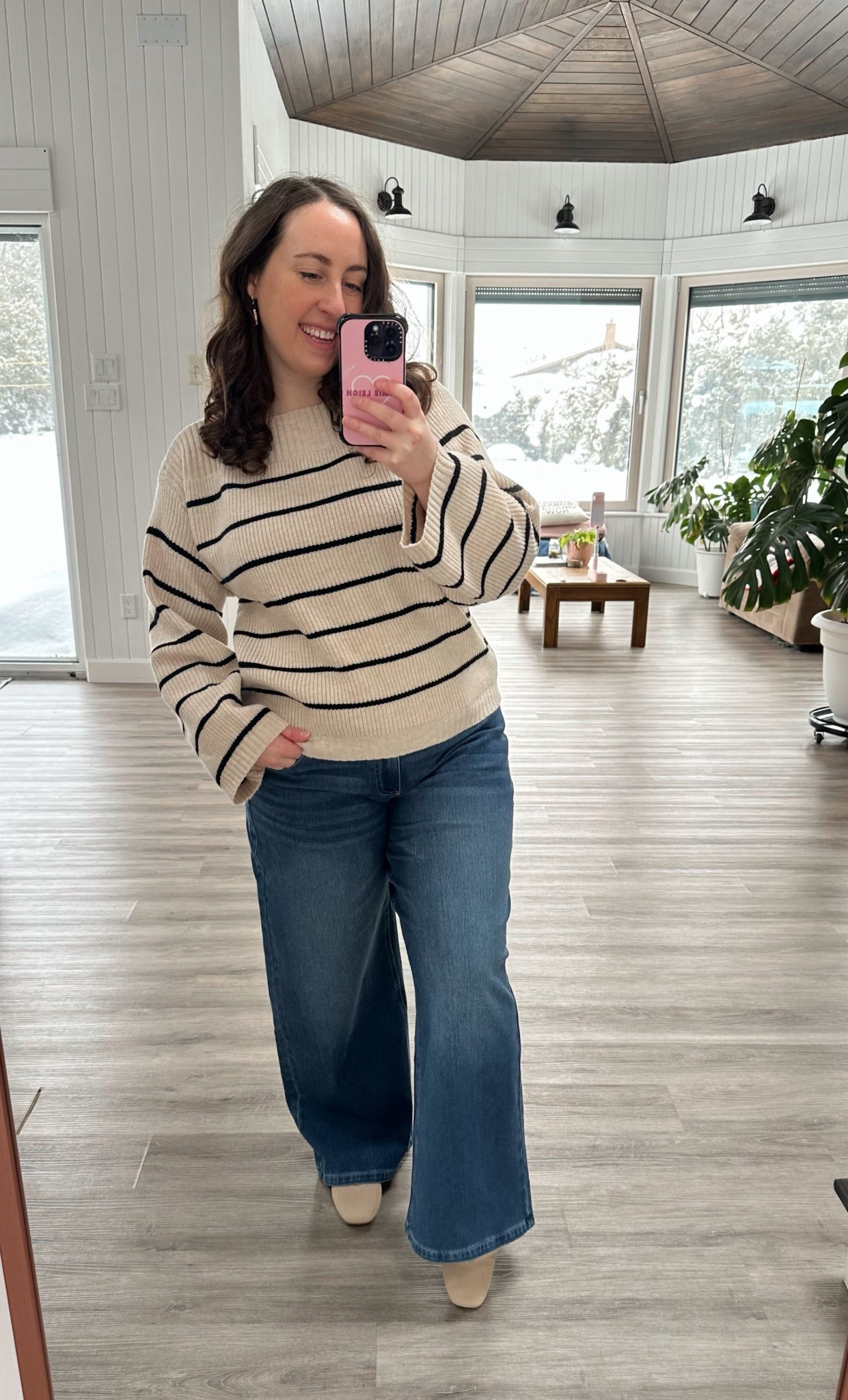A comfy sweater + the perfect wide leg jeans for an easy casual Friday outfit 😌 This sweater is super soft and I love the wide sleeves! It’s also awesome that the jeans come in petite lengths! 

#LTKMidsize #LTKootd #LTKPetite