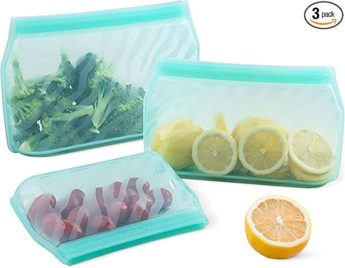 AECHY Silicone Bags Reusable Storage, 3 PCS Food Storage Bags, Extra Large 95 OZ Reusable Freezer... | Amazon (US)