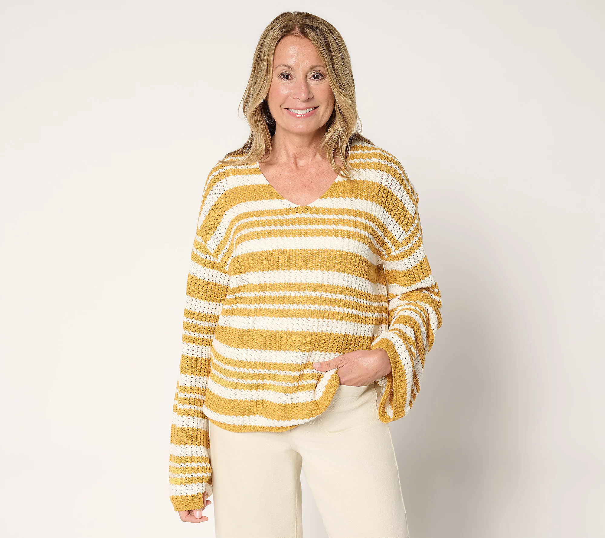 Me by Jennie Garth Hoppe Striped 100% Cotton Sweater | QVC