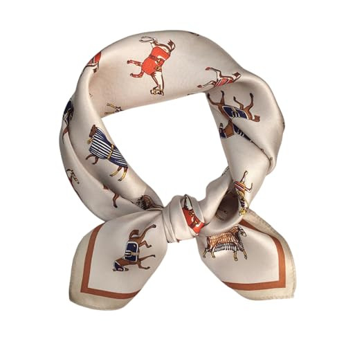 Aufeel 100% Real Mulberry Silk Women Small Square Neck Scarfs 21" Lightweight Headscarf Printed Neckerchief Gift Packed(Khaki Pattern) | Amazon (US)