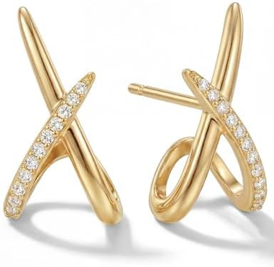 Gold Earrings for Women Trendy,14K Gold Stud Earrings Dainty Earrings Simple Minimalist Cubic Zir... | Amazon (US)