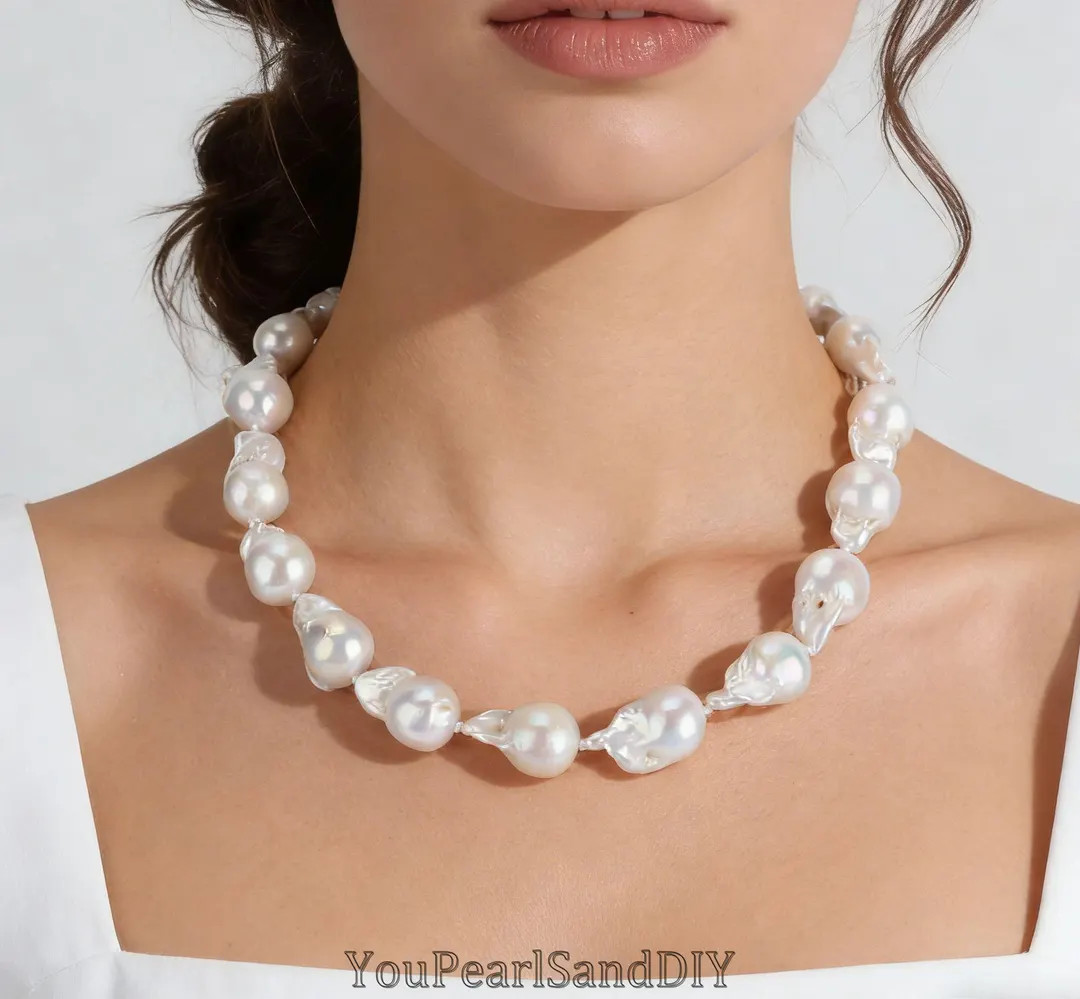 Handcrafted 12-15x15-22mm Natural White Teadrop Baroque Pearl Necklace,real Freshwater Cultured P... | Etsy (US)