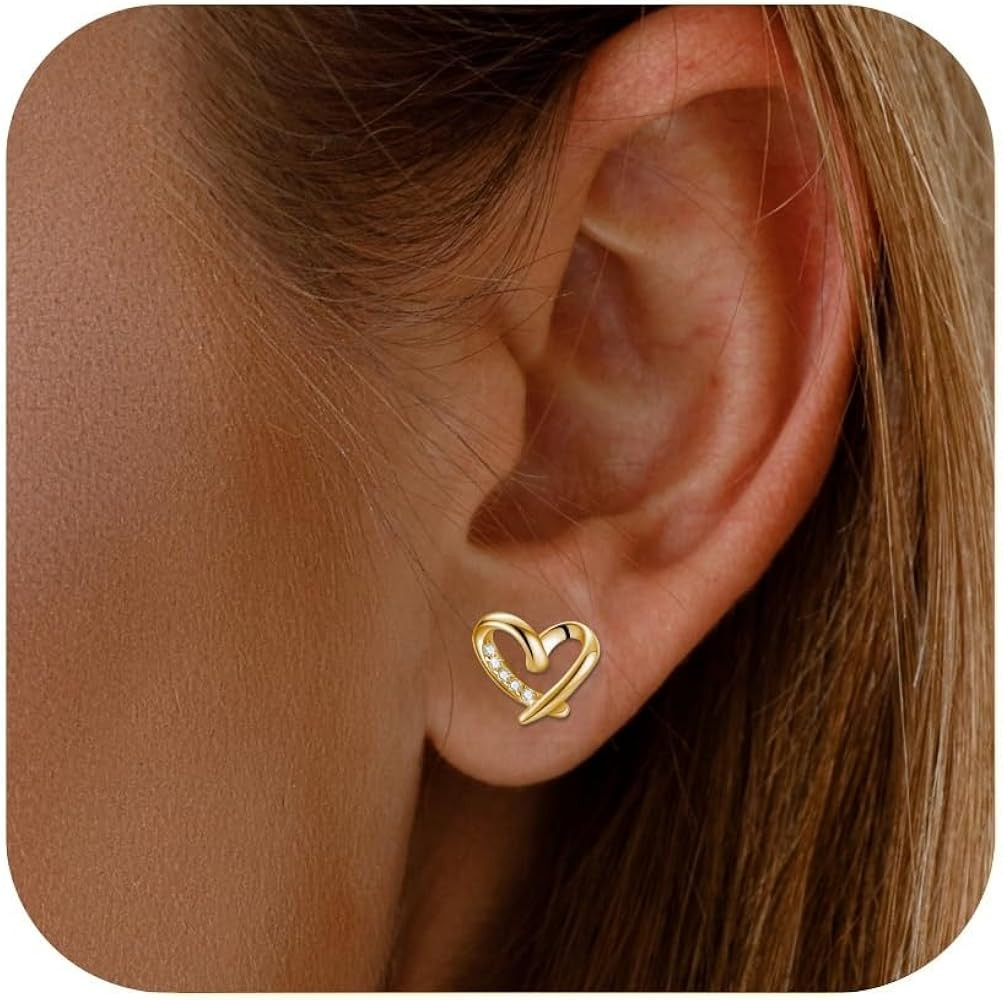 925 Sterling Silver Heart Earrings,Hypoallergenic Silver Stud Earrings for Women,Love Heart Studs... | Amazon (US)