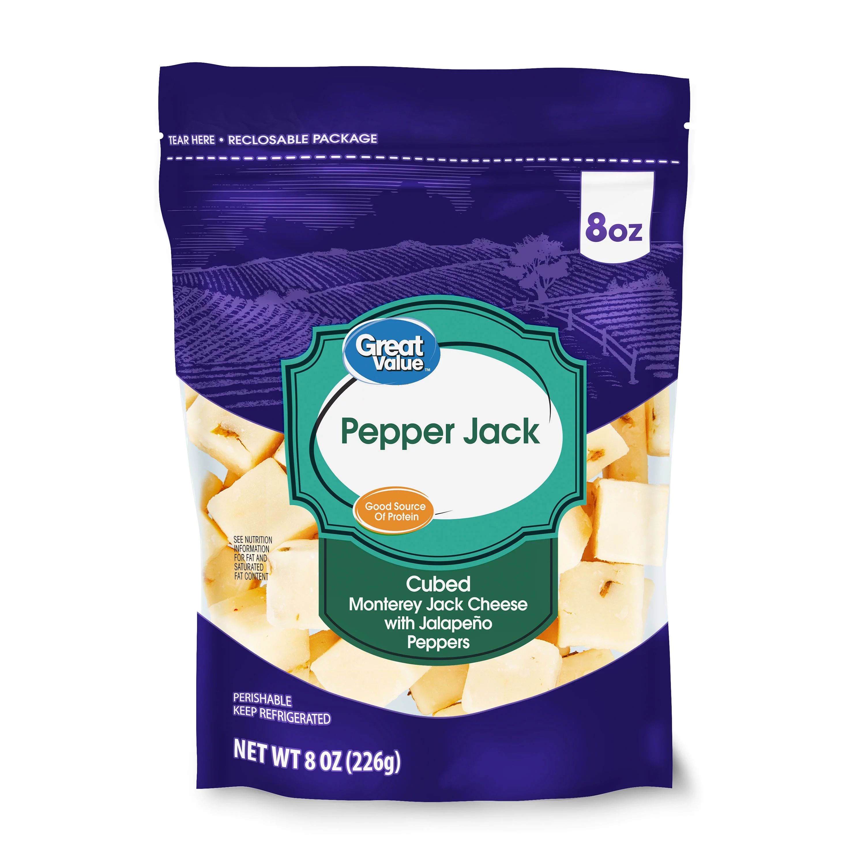 Great Value Cubed Pepper Jack Cheese, 8 oz | Walmart (US)