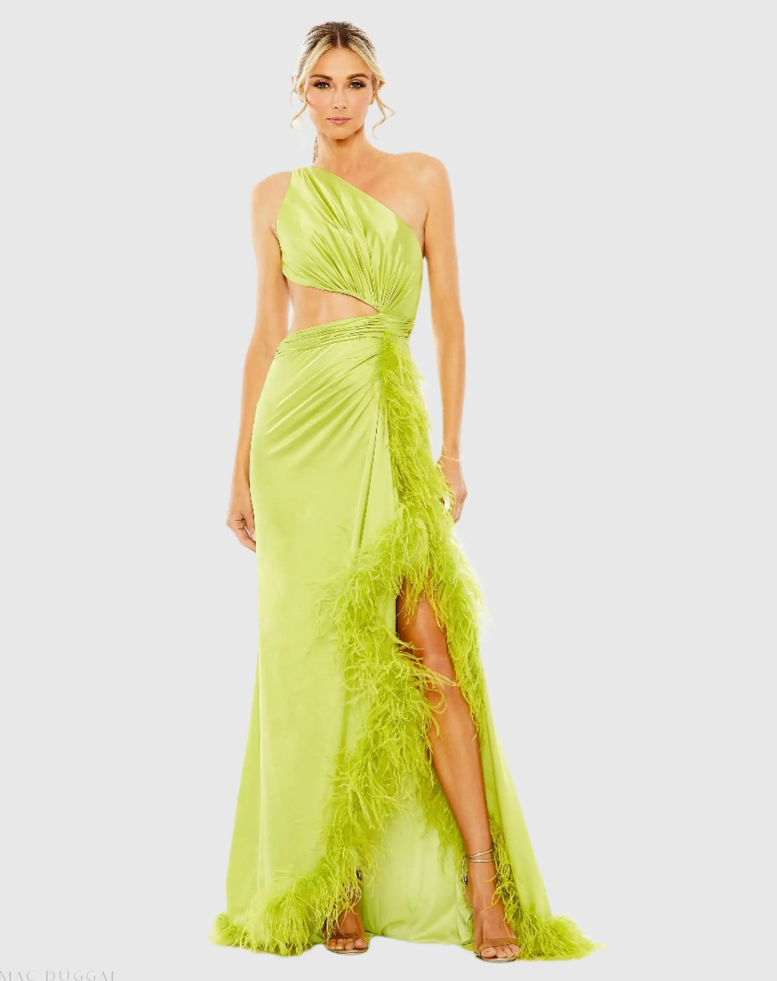 Green One Shoulder Key Hole Detail With Feather Lining - Mac Duggal | Mac Duggal