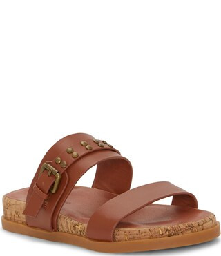 Dineesa Studded Leather Double Band Flat Sandals | Dillard's