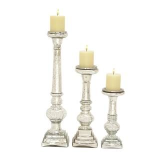 Litton Lane Silver Glass Traditional Candle Holder (Set of 3) 24653 - The Home Depot | The Home Depot