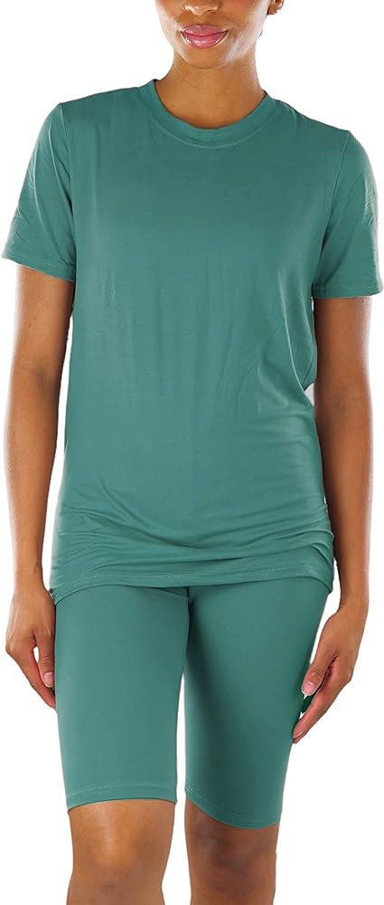 ToBeInStyle Women's Soft Stretch Tee & Biker Shorts Lounge Set | Amazon (US)