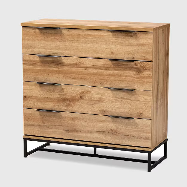 Reid Wood and Metal 4 Drawer Dresser Oak/Black - Baxton Studio | Target