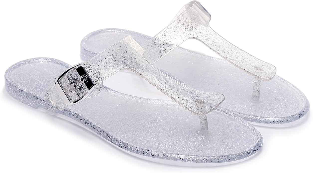 Womens Sandals Jelly Shoes Flip Flops Thong Flat for Ladies T-Strap Slippers Adjustable Buckle Wa... | Amazon (US)