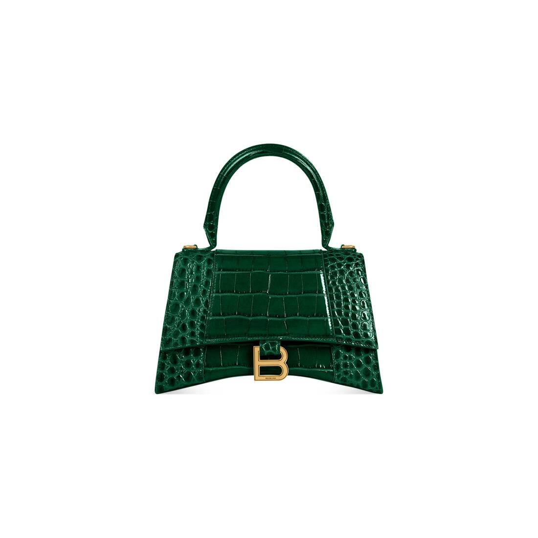 Sac À Main Hourglass Petit Modèle Embossé Crocodile pour Femme en Vert | Balenciaga BE | Balenciaga