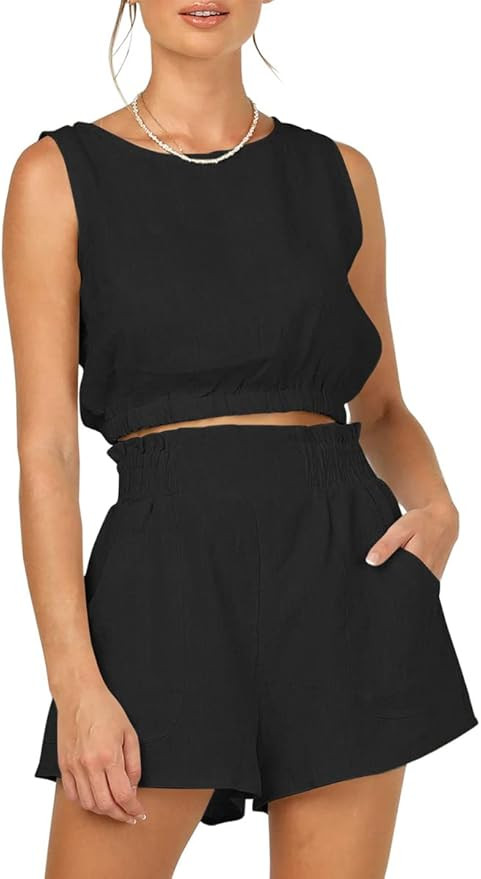 Trendy Queen Womens Summer 2 Piece Outfits Short Sets Sleeveless Two Piece Lounge High Waisted Sh... | Amazon (US)