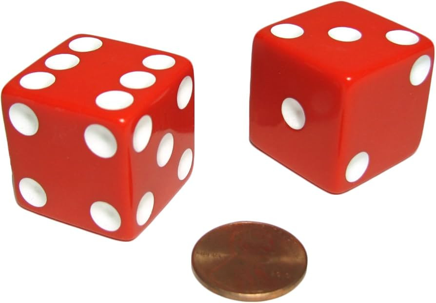 Set of 2 D6 25mm Large Opaque Jumbo Dice - Red with White Pips | Amazon (US)