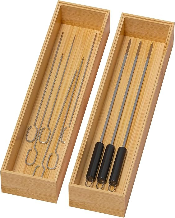 Bamboo Kitchen Drawer Organizer, 2 Pack, 12" x 3" x 2" | Amazon (US)