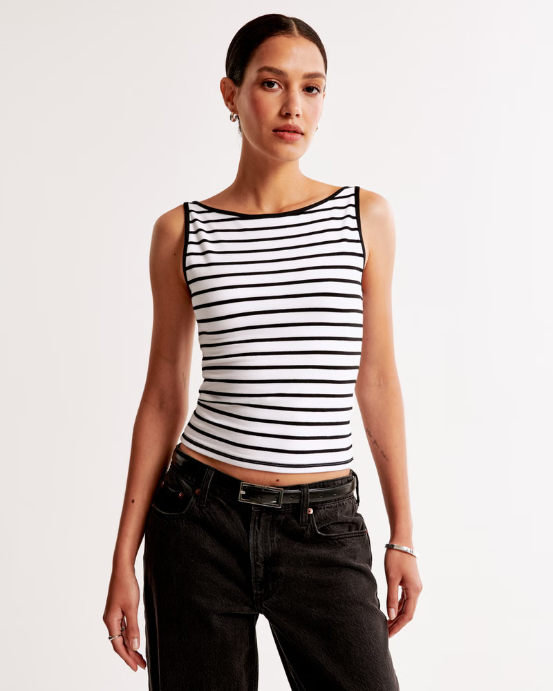 Cotton-Blend Seamless Fabric Boatneck Top | Abercrombie & Fitch (US)
