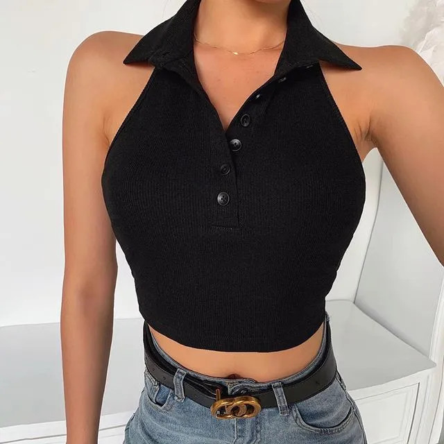 Femme Cradle - Collared Cropped Halter Top | YesStyle | YesStyle Global
