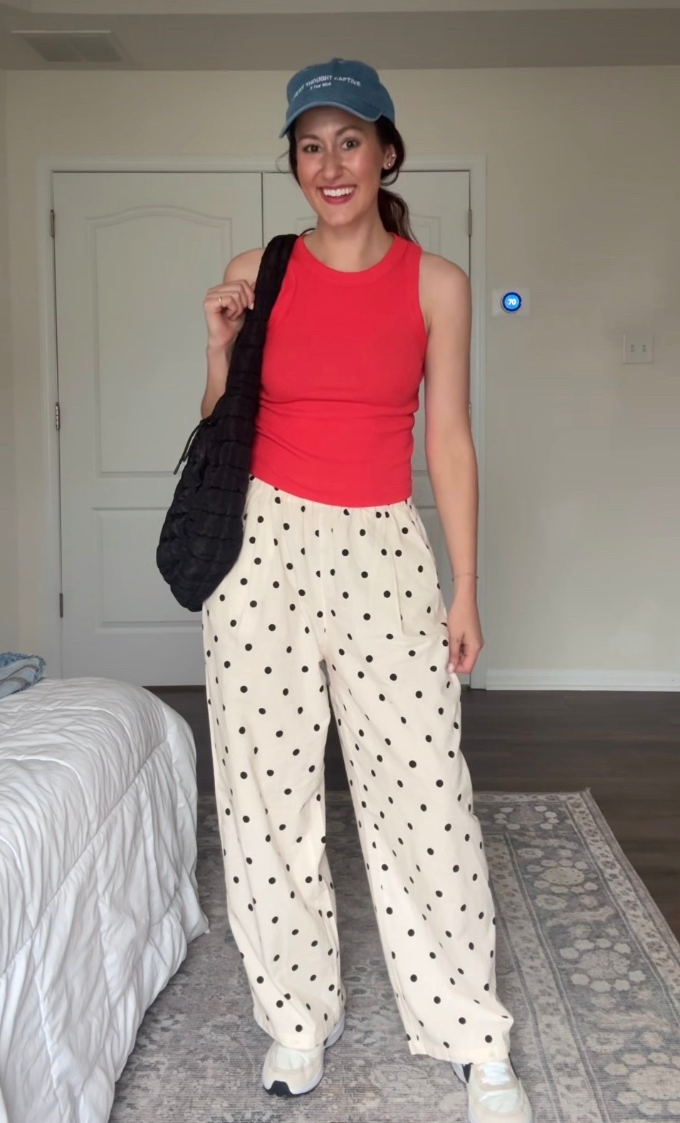Cute summer outfit with polka dot pants from Amazon and fitted tank from old navy

#LTKmomlife #LTKootd #LTKSeasonal