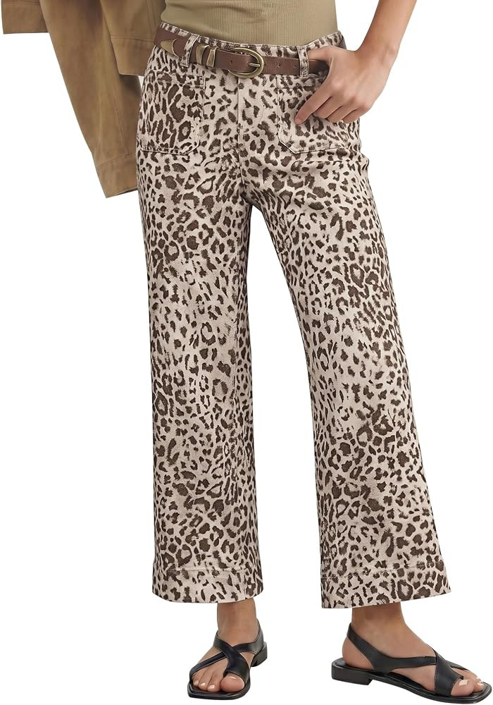 luvamia Wide Leg Jeans for Women High Waisted Leopard Cheetah Print Stretch Cropped Denim Pants P... | Amazon (US)