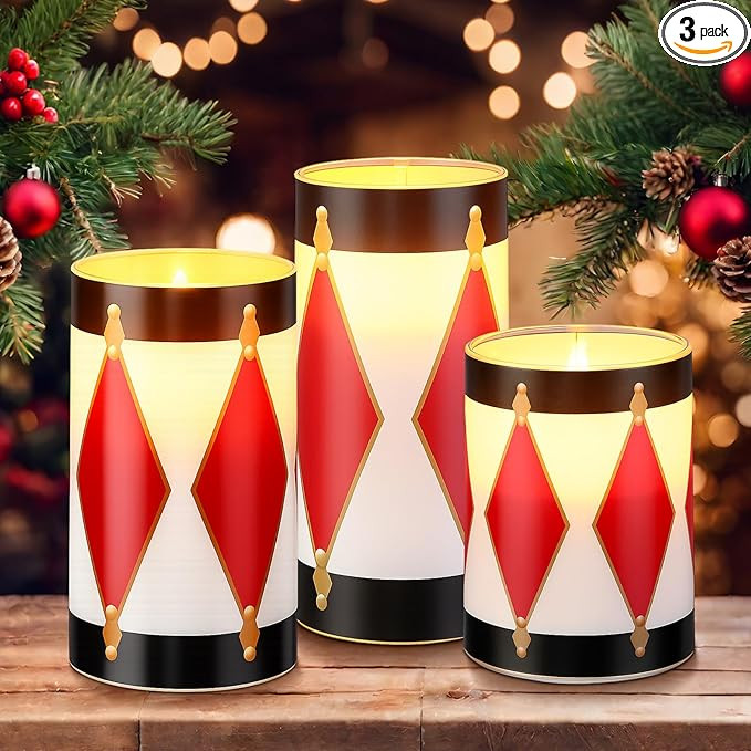 3 Pcs Christmas Flameless Candles Battery Operated, Nutcracker Drum LED Candle with Remote Timer,... | Amazon (US)