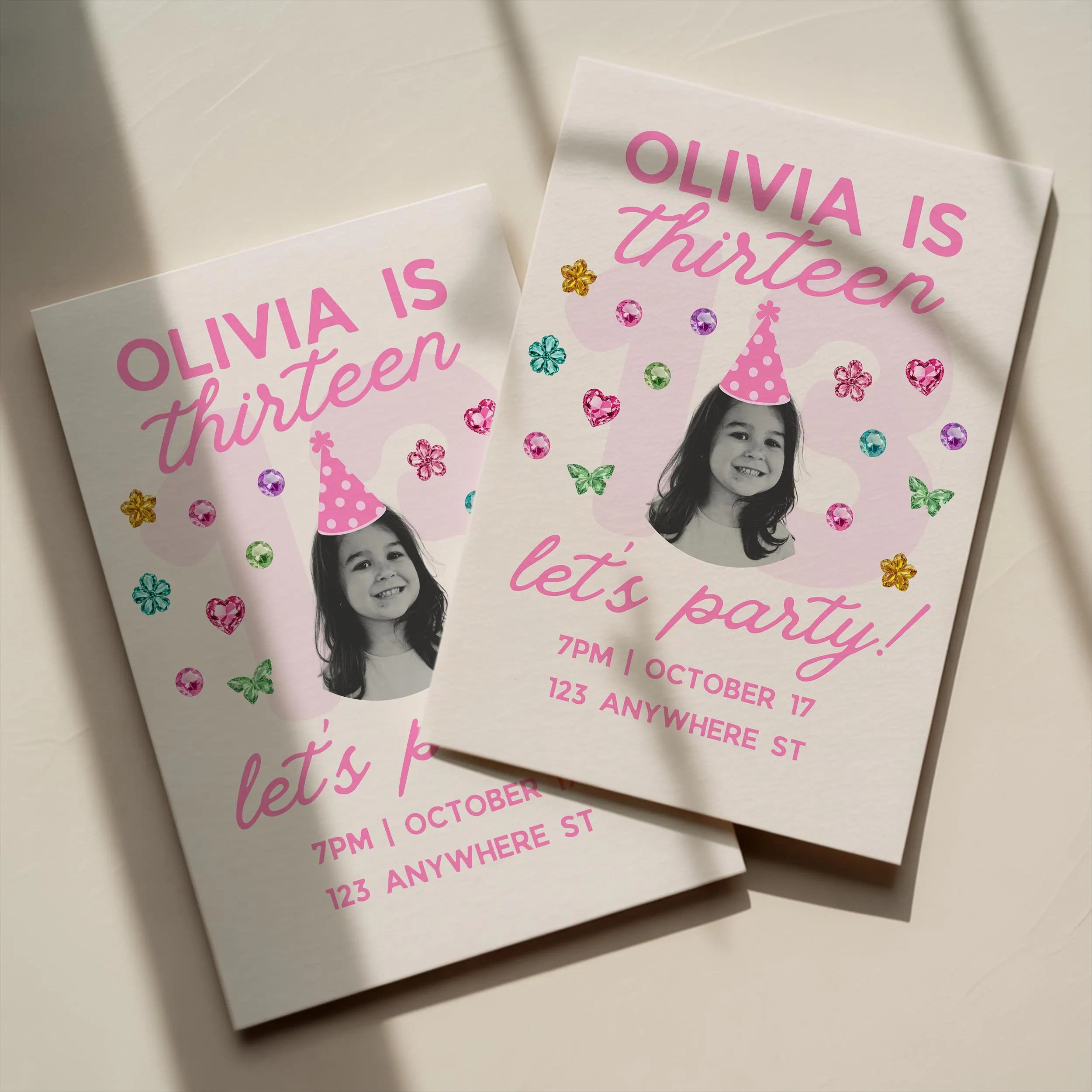 13th Birthday Girl Invitation | She's A Gem | Bedazzling Theme (Digital Download) | Etsy (Global)