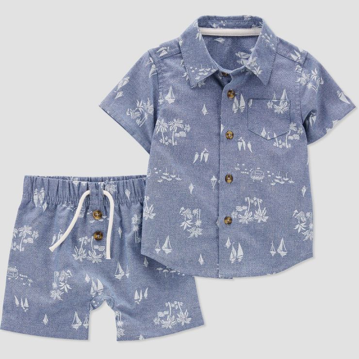 Carter's Just One You®️ Baby Girls' Chambray Palm Top & Bottom Set - Blue | Target