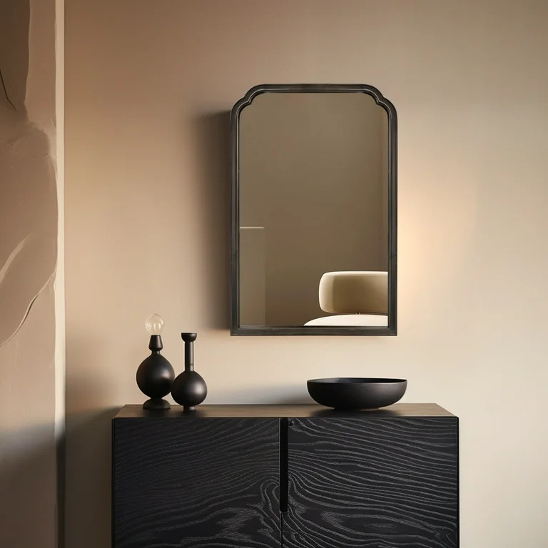 Magnifique Wall Mirror Farmhouse Rounded Corner Arch Wood Frame for Bathroom 20" x 30", Black | Walmart (US)