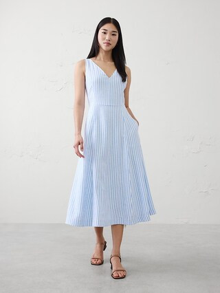Linen-Blend Drapey Midi Dress | Banana Republic Factory