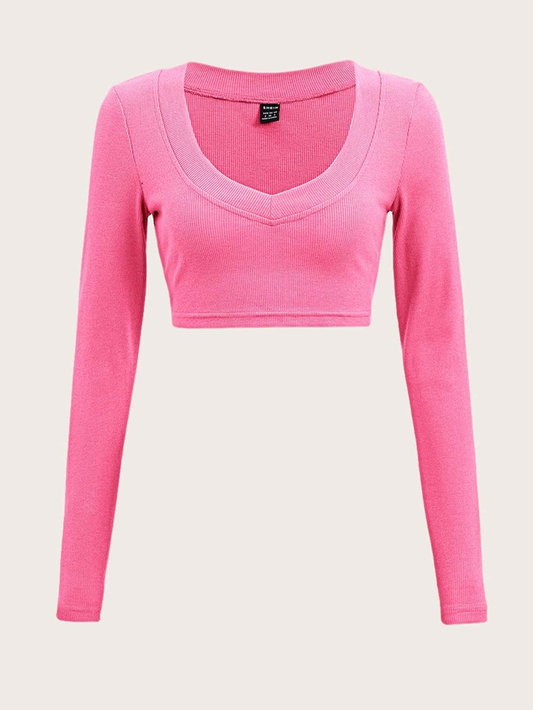 SHEIN EZwear Solid V Neck Rib Knit Crop Tee
       
              
              $7.49        
  ... | SHEIN
