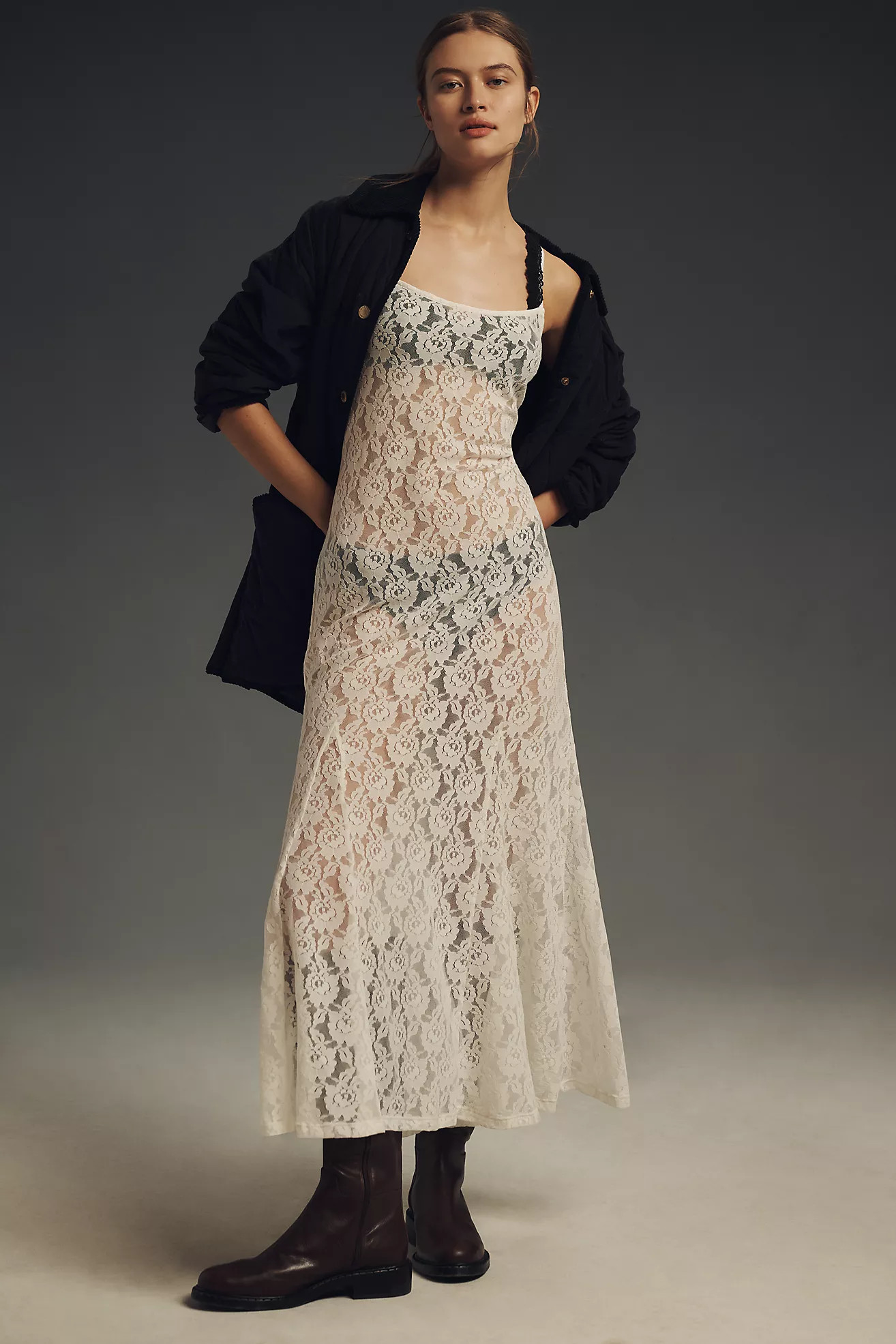 By Anthropologie Lace Godet Maxi Slip Dress | Anthropologie (US)