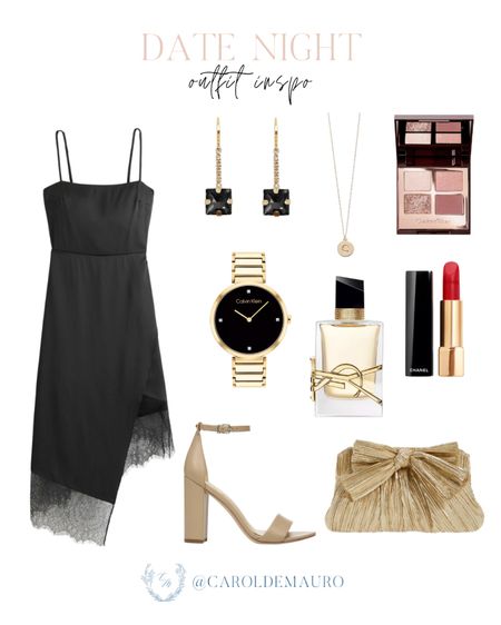 Elevate your date night look with this chic outfit inspo: black sleeveless asymmetrical midi dress, elegant heels, pleated clutch with bow, black and gold accessories, and more!
#petitestyle #capsulewardrobe #dinnerdate #springfashion

#LTKItBag #LTKBeauty #LTKShoeCrush
