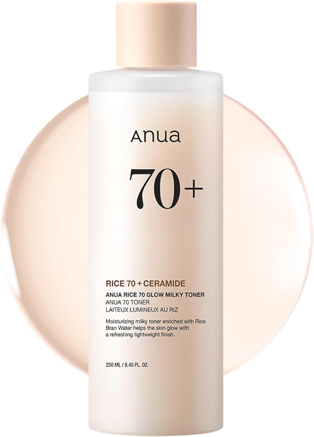 ANUA Rice 70 Glow Milky Toner, for Glass Skin and Brightening, Rice Water, Niacinamide, Ceramides, Panthenol, Fragrance-Free, Non comodogenic, Fungal Acne Safe, Korean Skin Care, 250ml/8.45fl.oz. | Amazon (US)